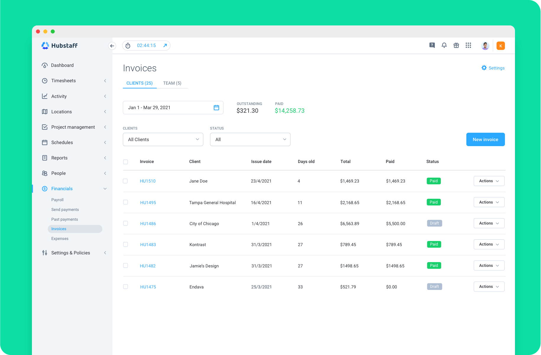 automatic invoicing based on hours tracked