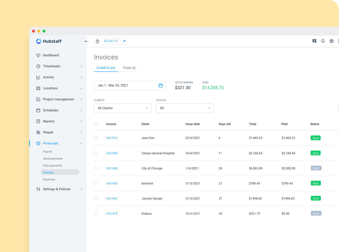 Hubstaff auto-engineered invoicing