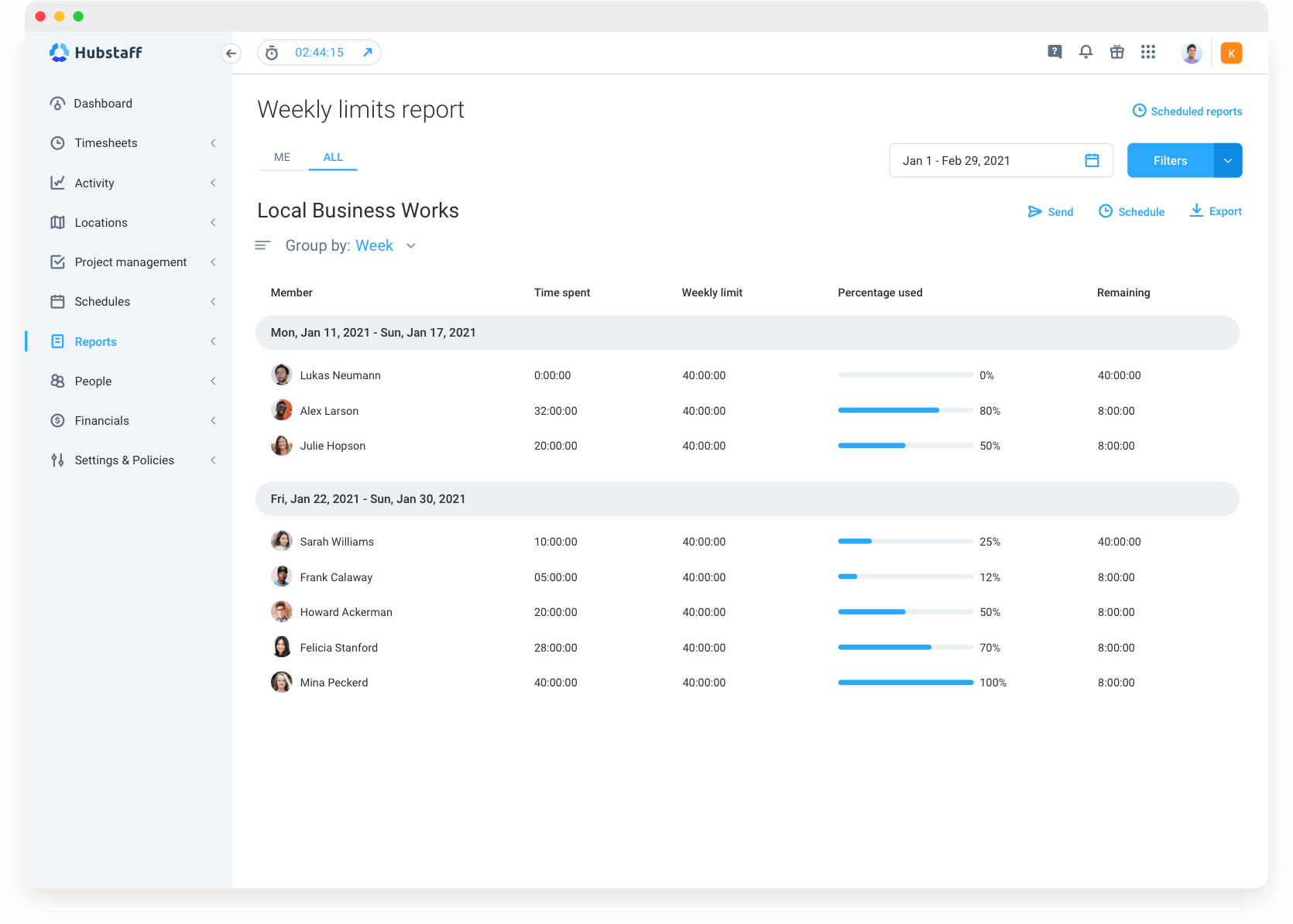 Hubstaff reporting features