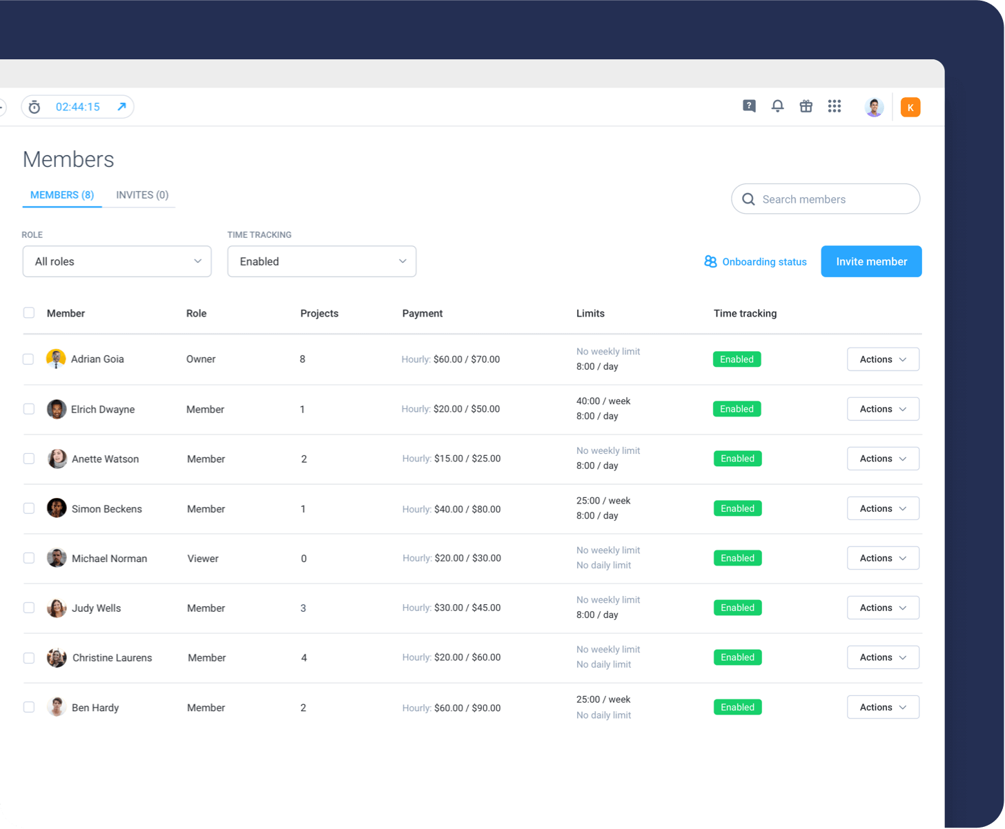 easily set pay rates for team members