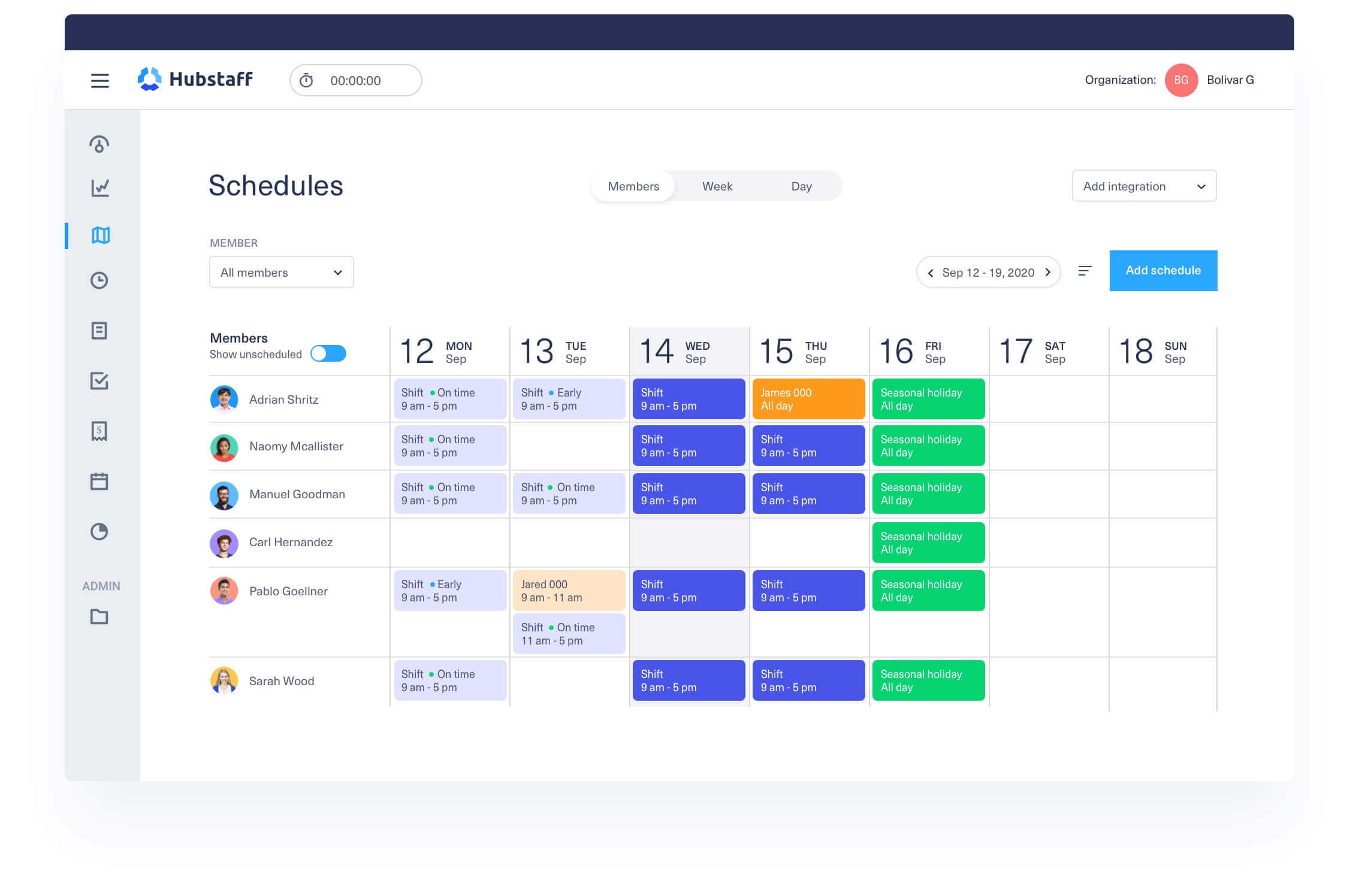 Hubstaff shift dashboard
